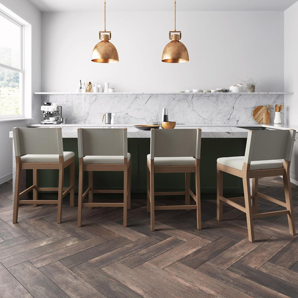 Nathan James Linus Modern Upholstered Counter Height Bar Stool with Back and ...