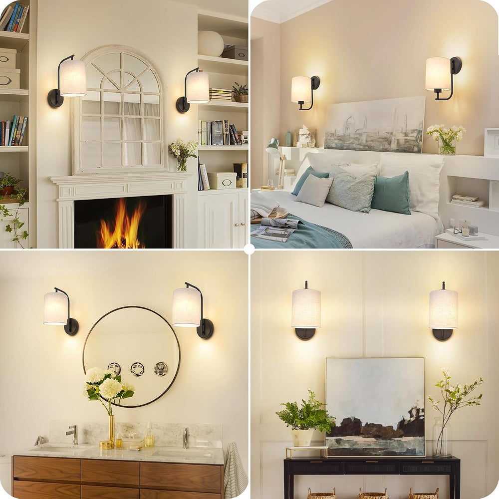 MATAMEYE Battery Operated Wall Sconce Set of 2, Black Wall Light Fixture