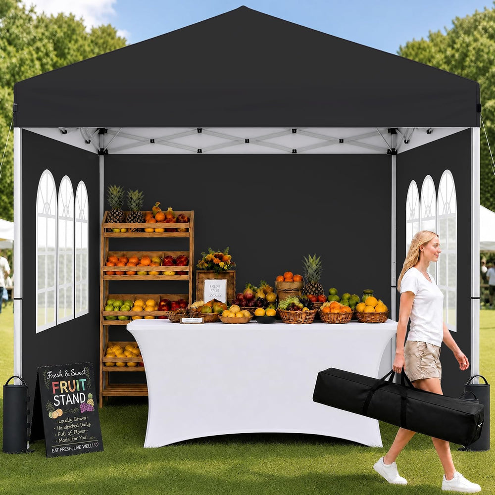 10x10 Pop Up Canopy Tent with Sidewall, Commercial, Black