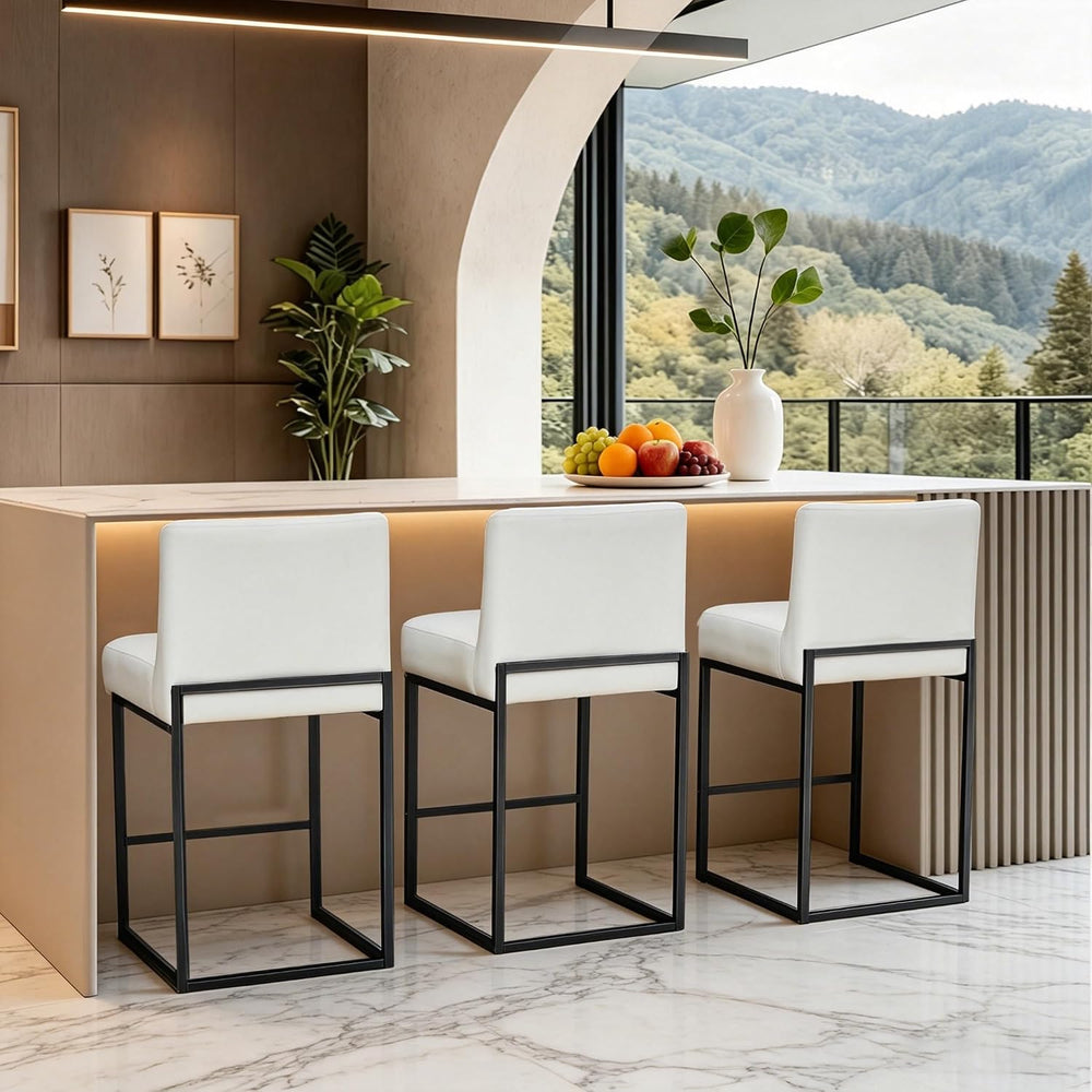 26" White and Black Counter Heigh Bar stools Set of 3,Faux Leather