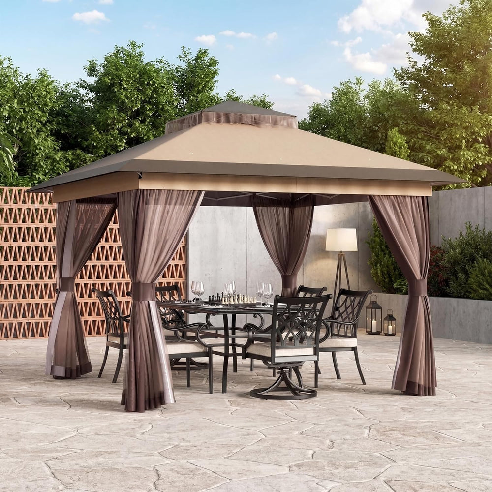 Covered Outdoor Pop Up Gazebo 11'x11' Canopy Tent, Outdoor Gazebo wit...