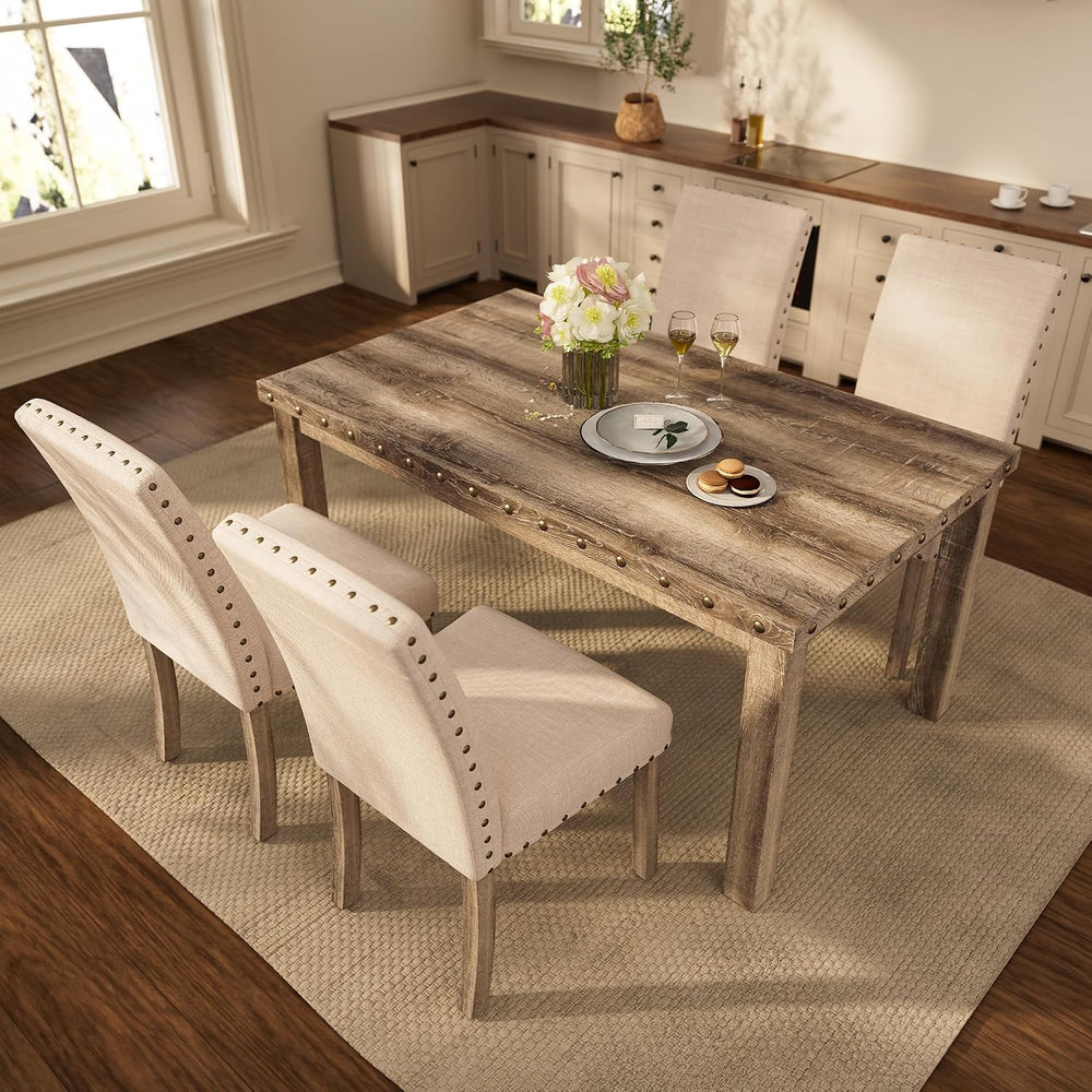 Modern Fort 5-Piece Farmhouse Dining Table Set for 4, 60" Rectangular Wo...