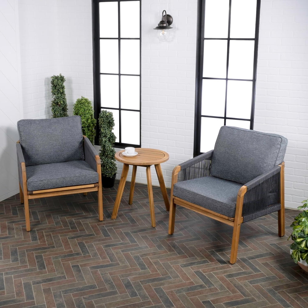JONATHAN Y Aveiro 3-Pc Acacia Patio Conversation Set, Teak Brown/Gray