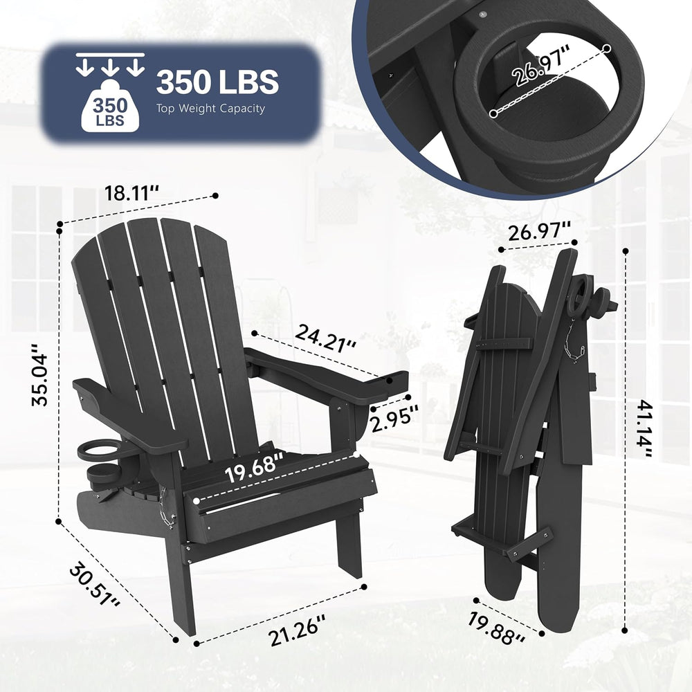 Vongrasig Folding Adirondack Chair, Outdoor Fire Pit Chair HDPE Plastic Weath...