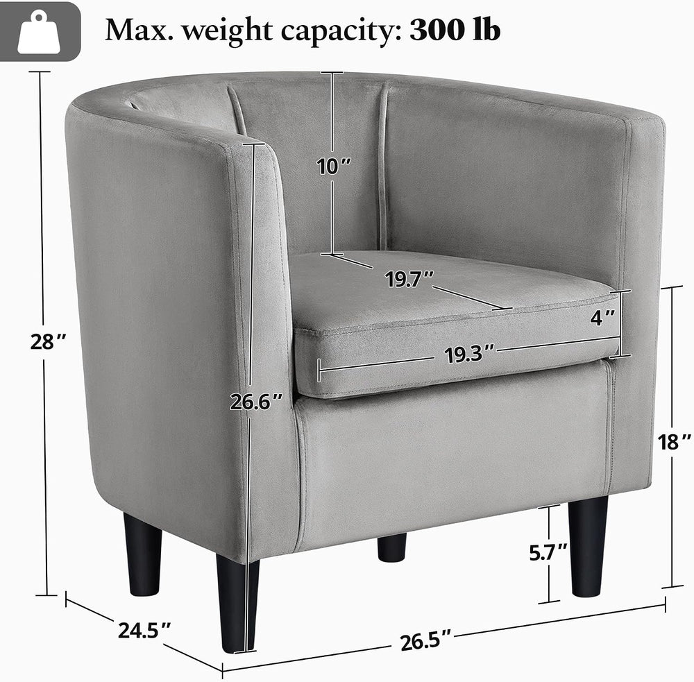 Yaheetech Barrel Accent Chair, Upholstered Modern Armchair, Gray
