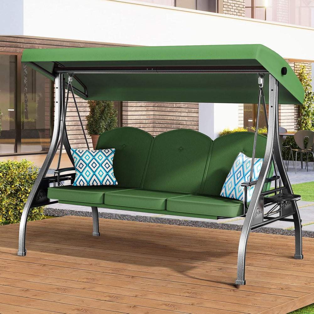 ZZW 3 Seat Outdoor Porch Patio Swing with Stand 800lbs 2-in-1 Convertible Swi...