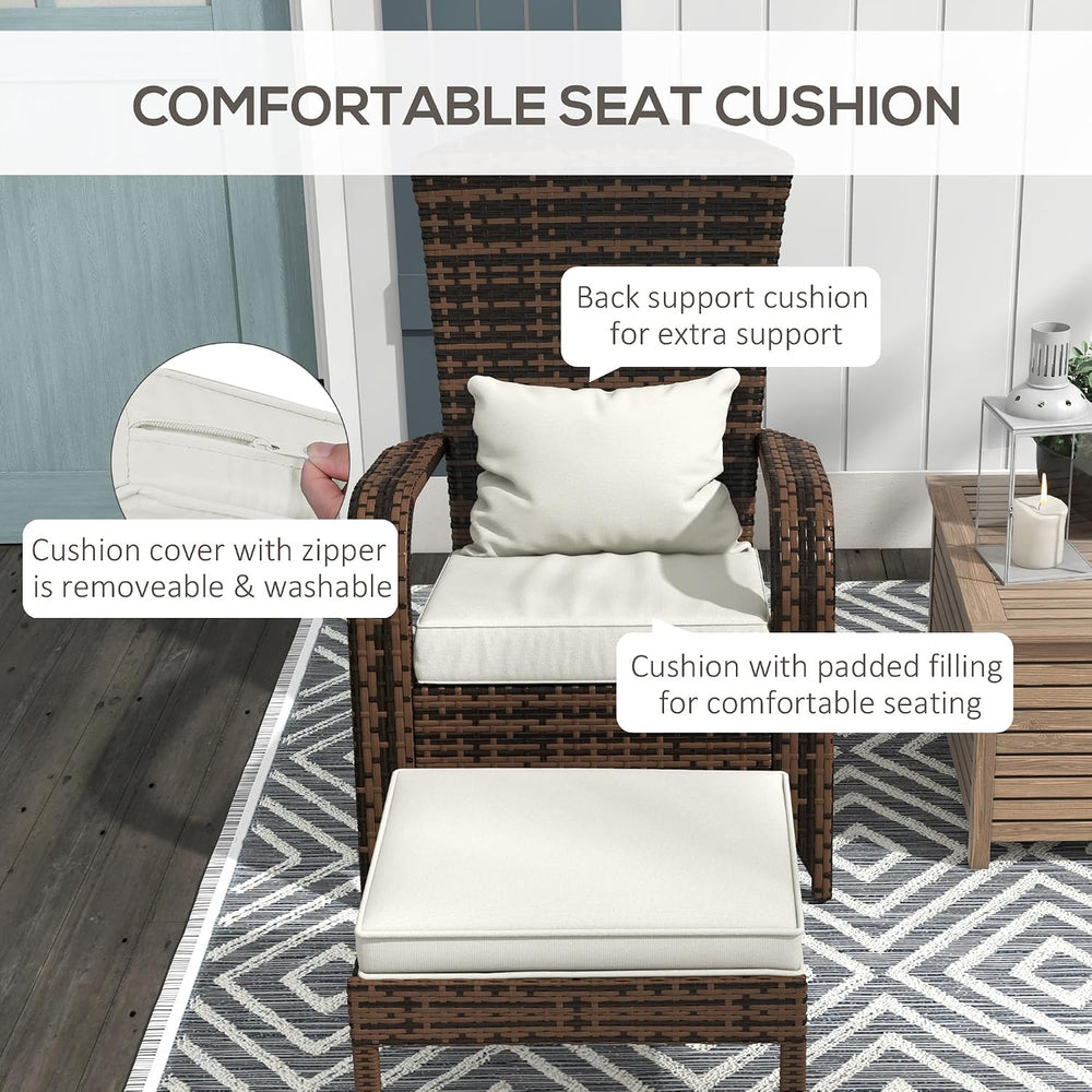 Outsunny Patio Wicker Adirondack Chair with Ottoman High-Back Cream White