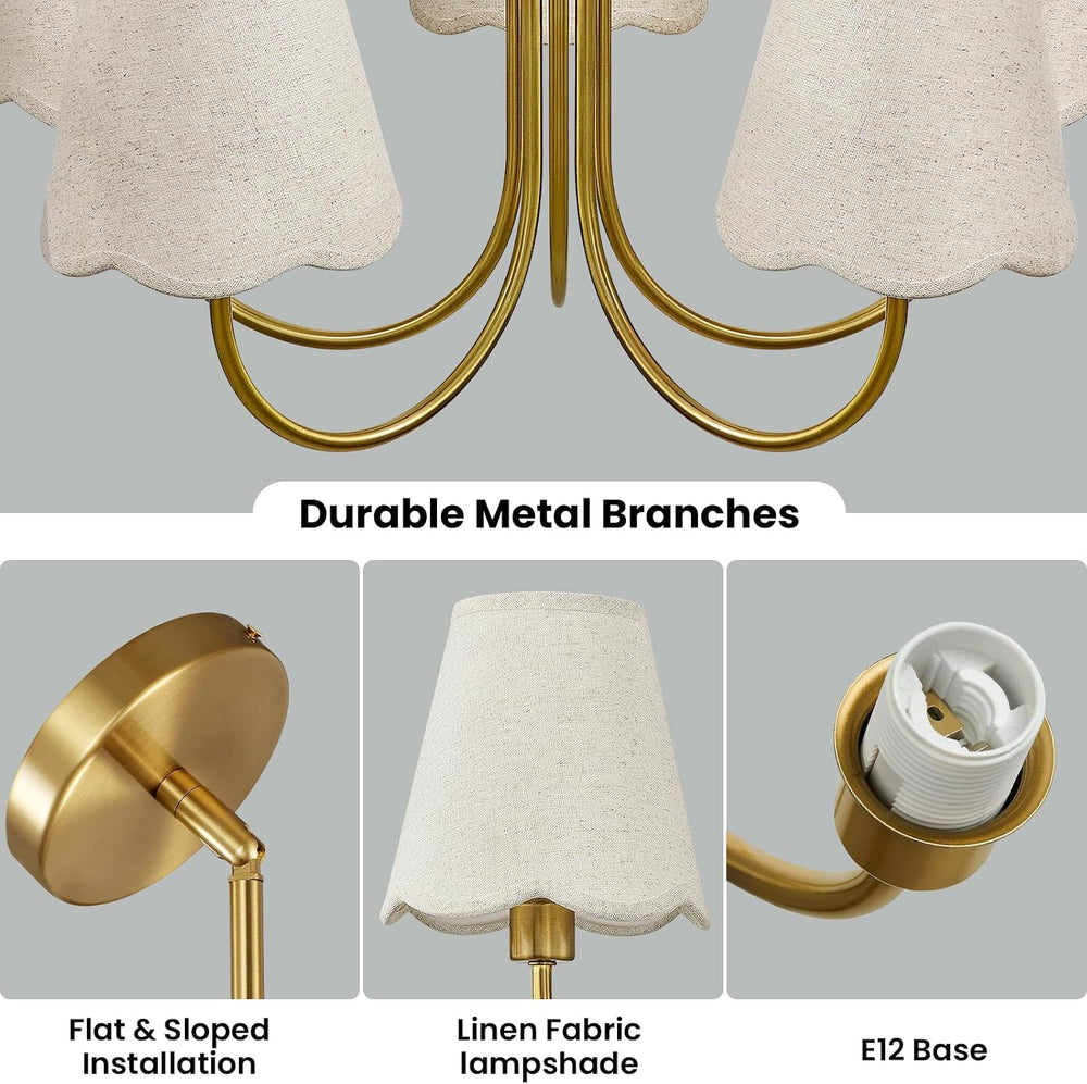 Modern Gold Chandelier 5-Light Dining Room Chandelier with Fabric Shades Kitc...