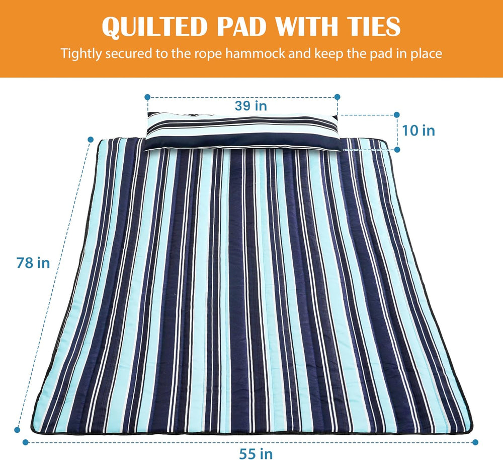 Lazy Daze Double Hammock Pad and Pillow Set for Spreader Bar Rope Hammock