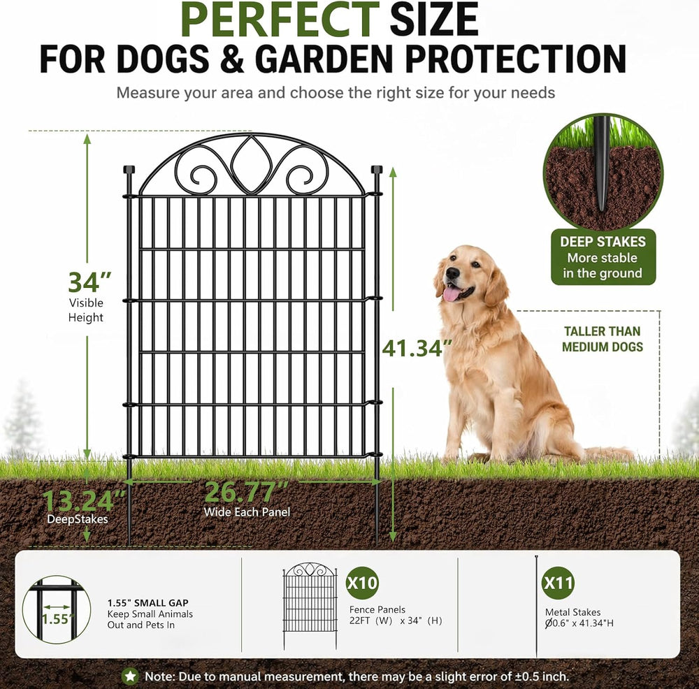 No Dig Garden Fence, Outdoor Dog Fence for Yard, 34in, 10Panels