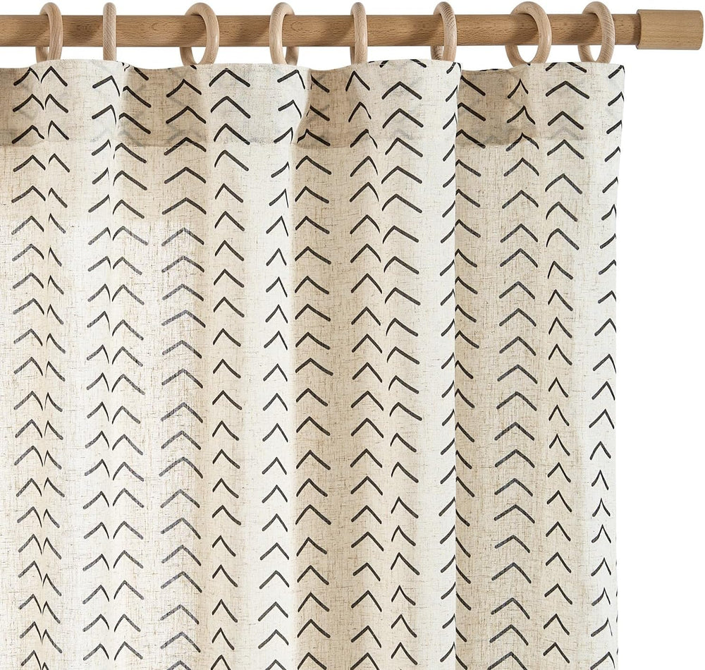 jinchan Linen Boho Curtains for Living Room Semi Sheer Curtains for Bedroom 9...