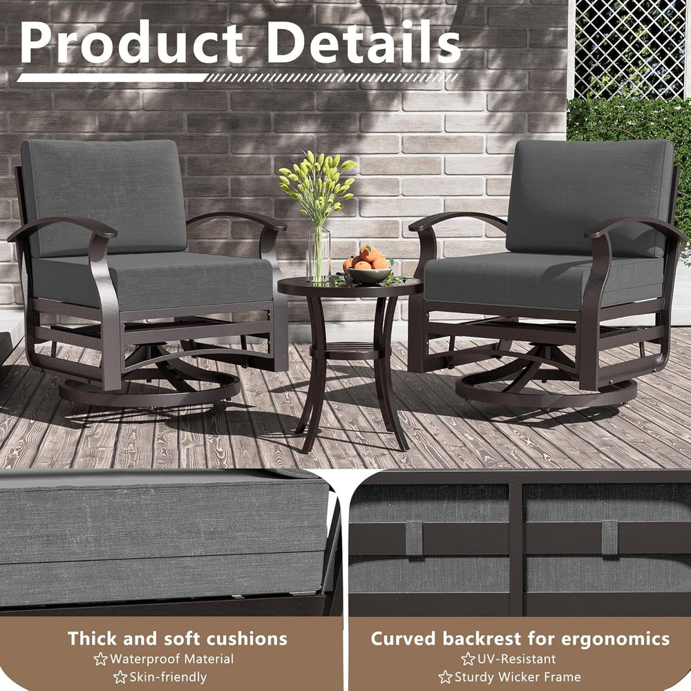 Patio Furniture Set 3-Piece Aluminum Armrest Sofa, All-Weather Patio Conversa...