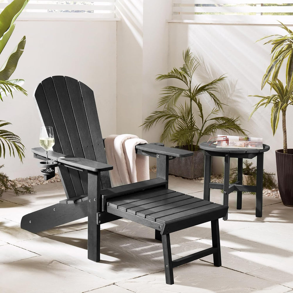 VonHaus Black Adirondack Chair Set of 2 - Reclining Slatted Style Garden Chai...