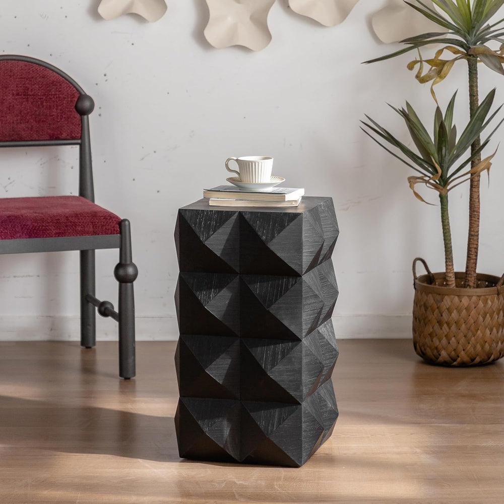 23.62"" Modern Boho end table side table, wooden three-dimensional ...