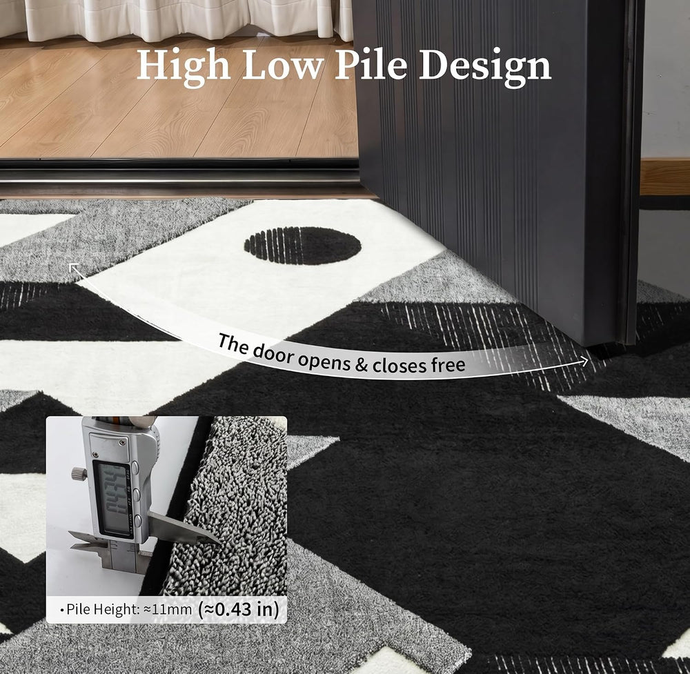 YIHOUSE 8x10 Black and White Modern Geometric Patchwork Washable Area Rug