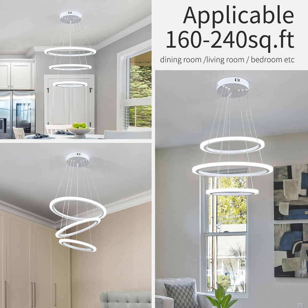 O'NEELDY Modern LED Chandeliers White Pendant Light Fixture 3 Ring Flush ...