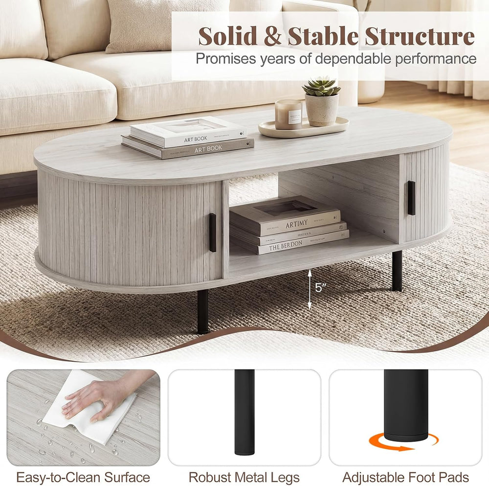 GIANTEX Oval Coffee Table, 47.5" Mid Century Modern Center Table with Sl...