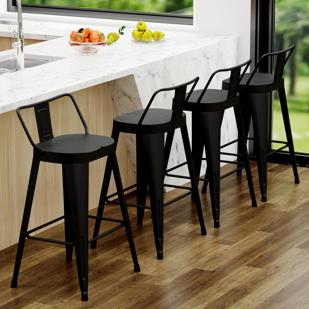 ALISH 24 Inch Bar Stools Set of 4, Industrial Metal Barstools Farmhouse Bar C...