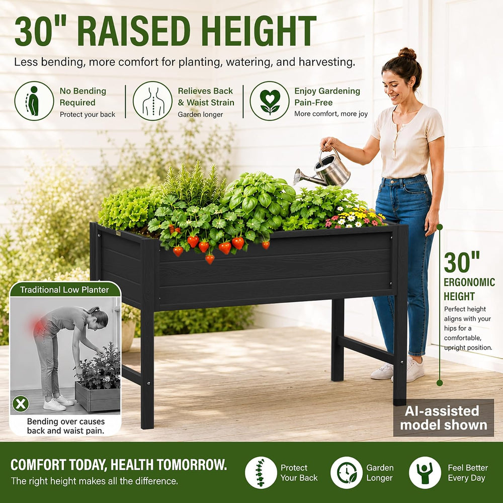 YEFU 48" Raised Garden Bed with Legs, HIPS Outdoor Garden Bed, Black