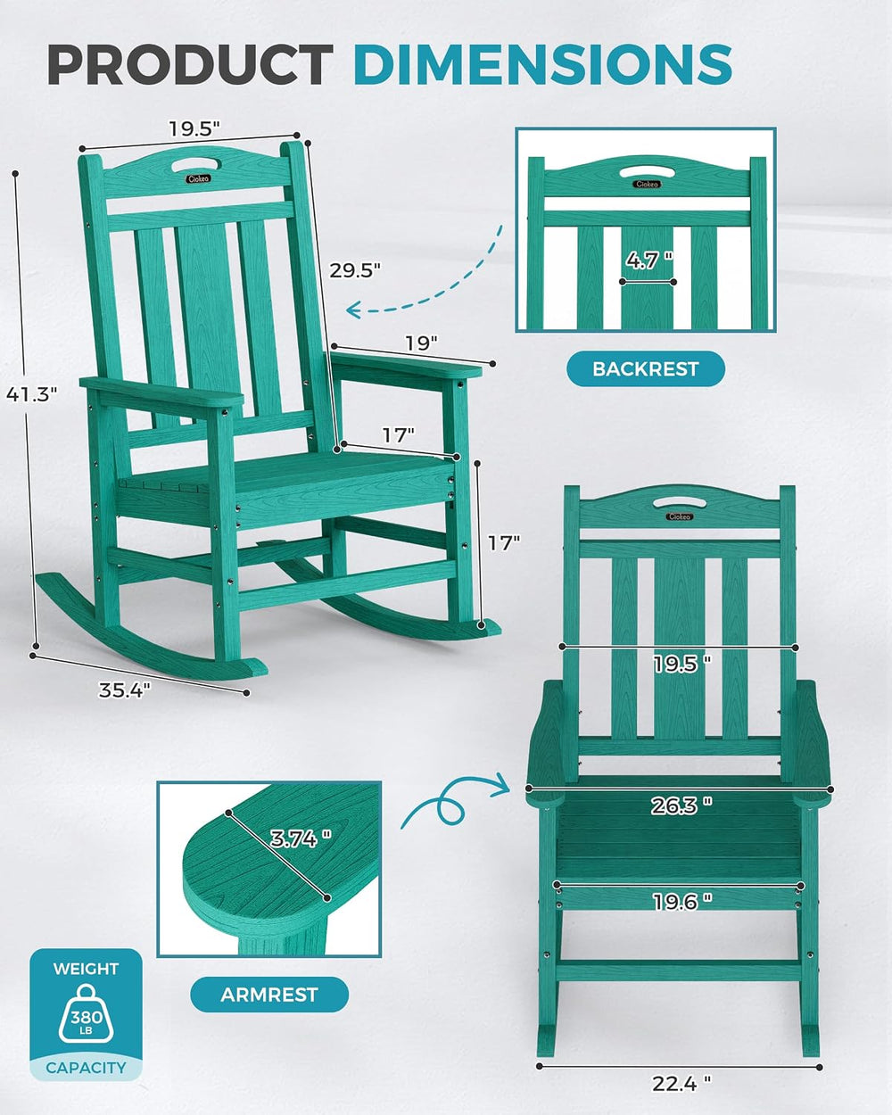 Ciokea Oversized Outdoor Rocking Chair, 380lbs Heavy-Duty Large Patio Rocker,...