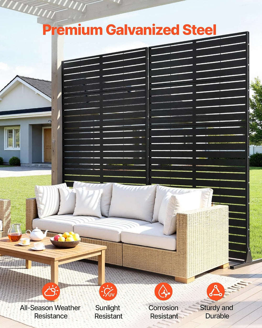 VEVOR Metal Privacy Screen, 44" W x 72" H Freestanding Modern Priva...