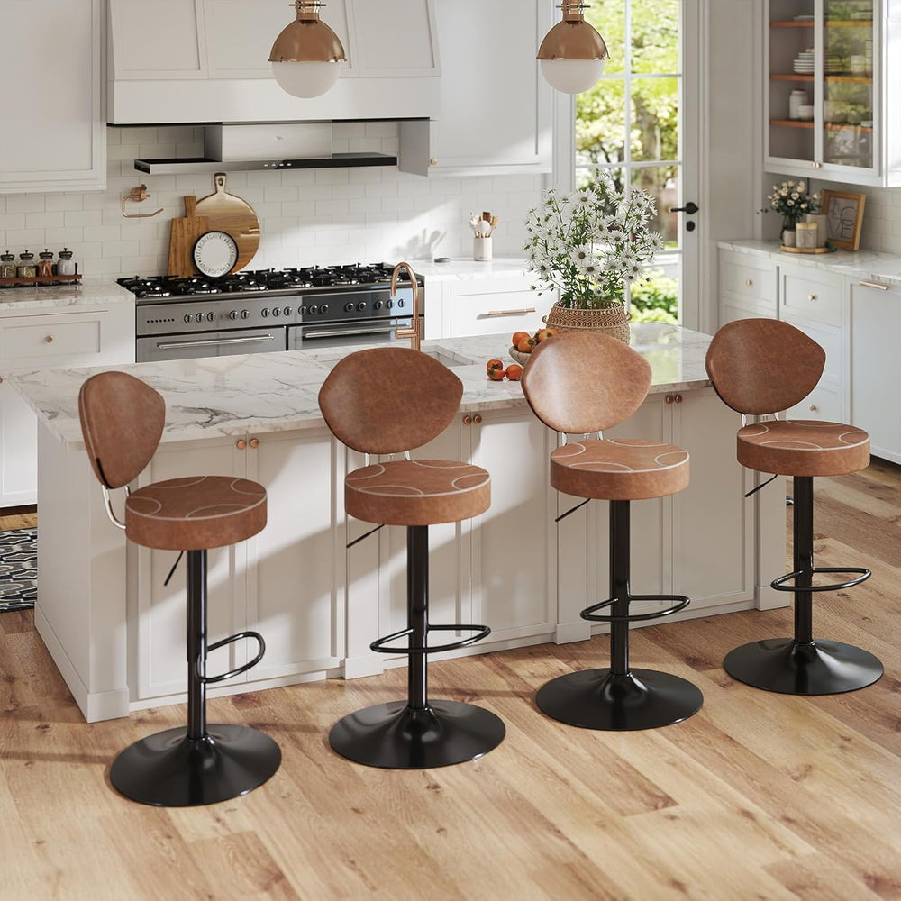 Swivel Bar Stools Set 2, Adjustable Height Suede-Like Leather Brown