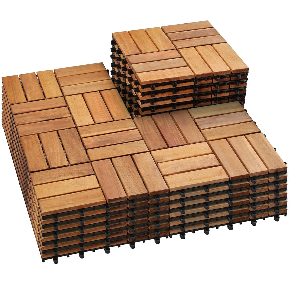 PrimeZone 27 PCS Solid Acacia Wood Interlocking Patio Deck Tiles Outdoor