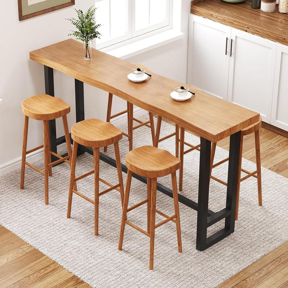 47in Solid Wood Live Edge Bar Table - Bar Height Pub Table with Built-in Foot...