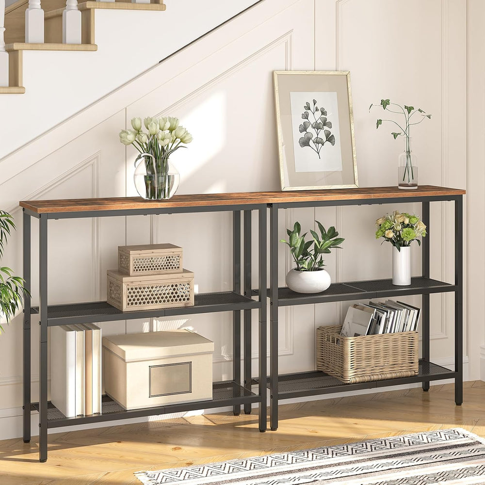 HOOBRO 29.5" Narrow Console Table, 3-Tier Entryway Table, Thin Sofa Tabl...