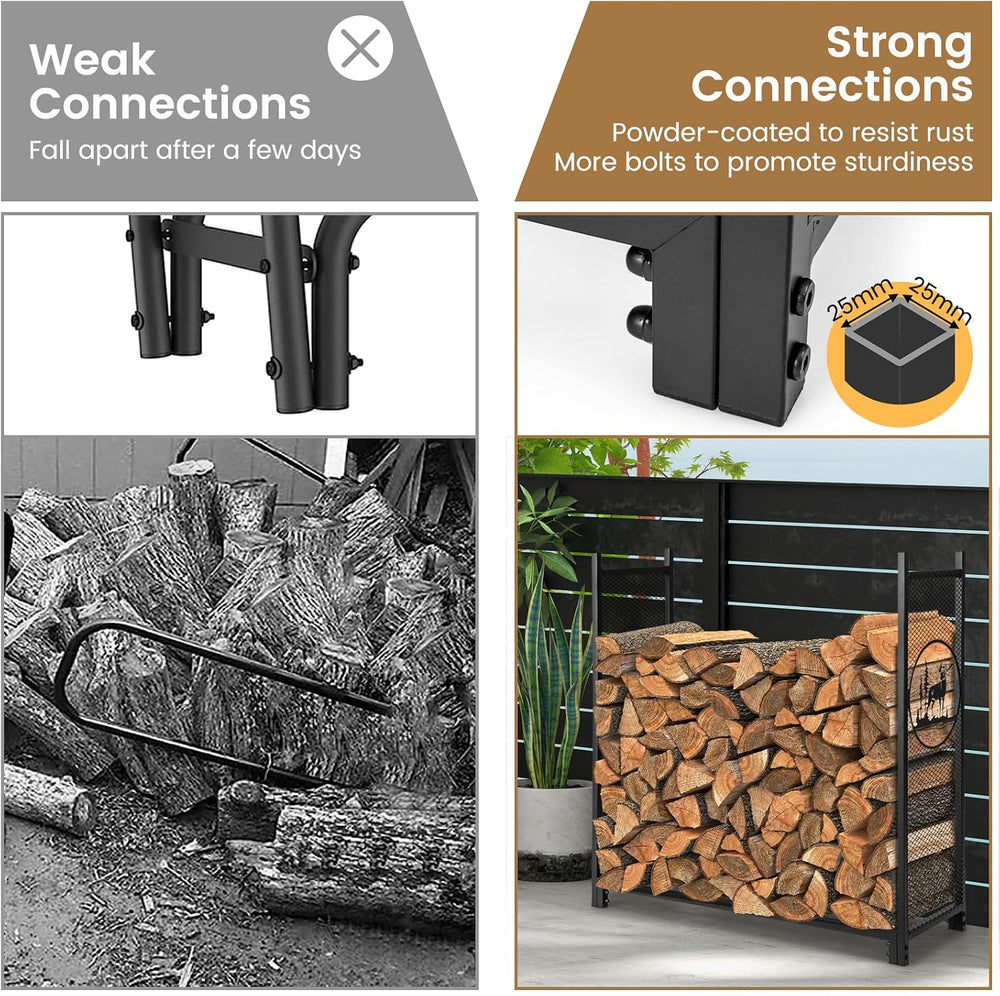Goplus Firewood Rack Outdoor, 4 FT Metal Firewood Holder with Mesh Sides &...