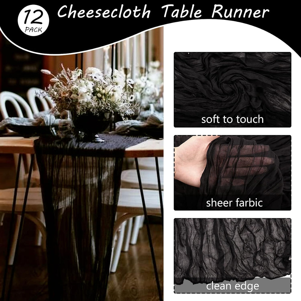 35x120 Inch Black Cheesecloth Table Runner Halloween Gothic Wedding Decor
