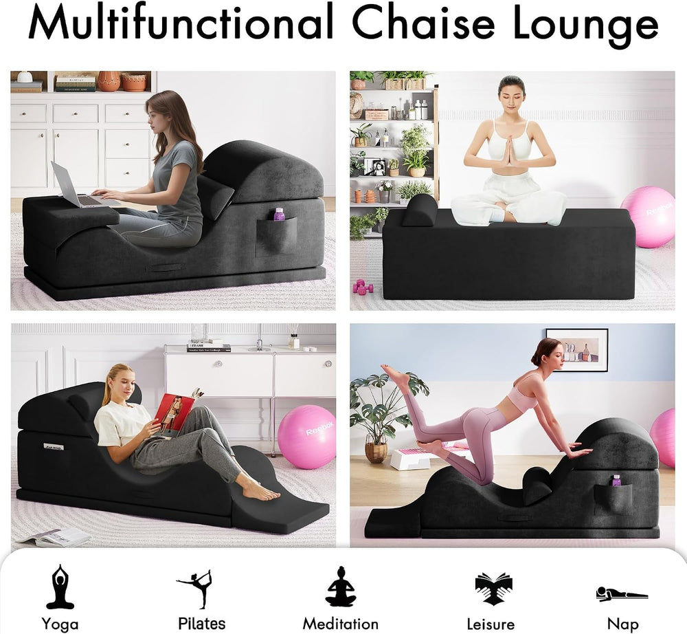 Convertible Yoga Chair for Adults, Ergonomic Foam Lounge with Lumbar Pillow, ...
