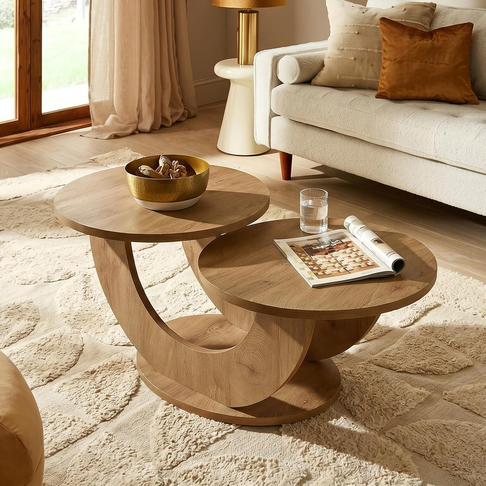 Tribesigns 45.3" Round Wood Coffee Table, 2-Tier Farmhouse Center Table