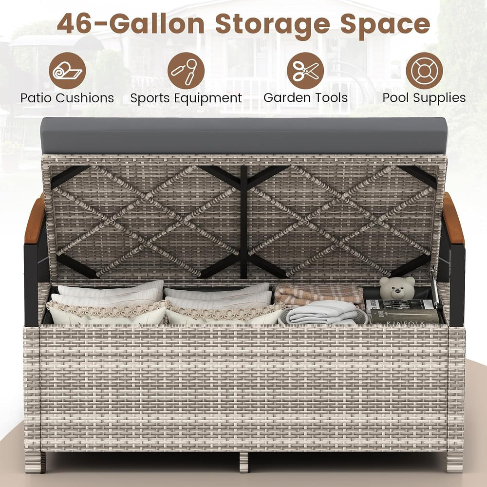 RELAX4LIFE Wicker Outdoor Storage Bench, Rattan Deck Box