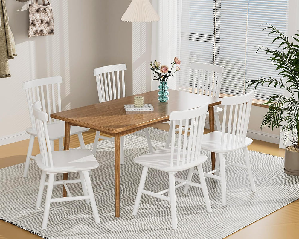 Dining Chairs Set of 6, Farmhouse Solid Wood Windsor Kitchen Chairs Set with ...
