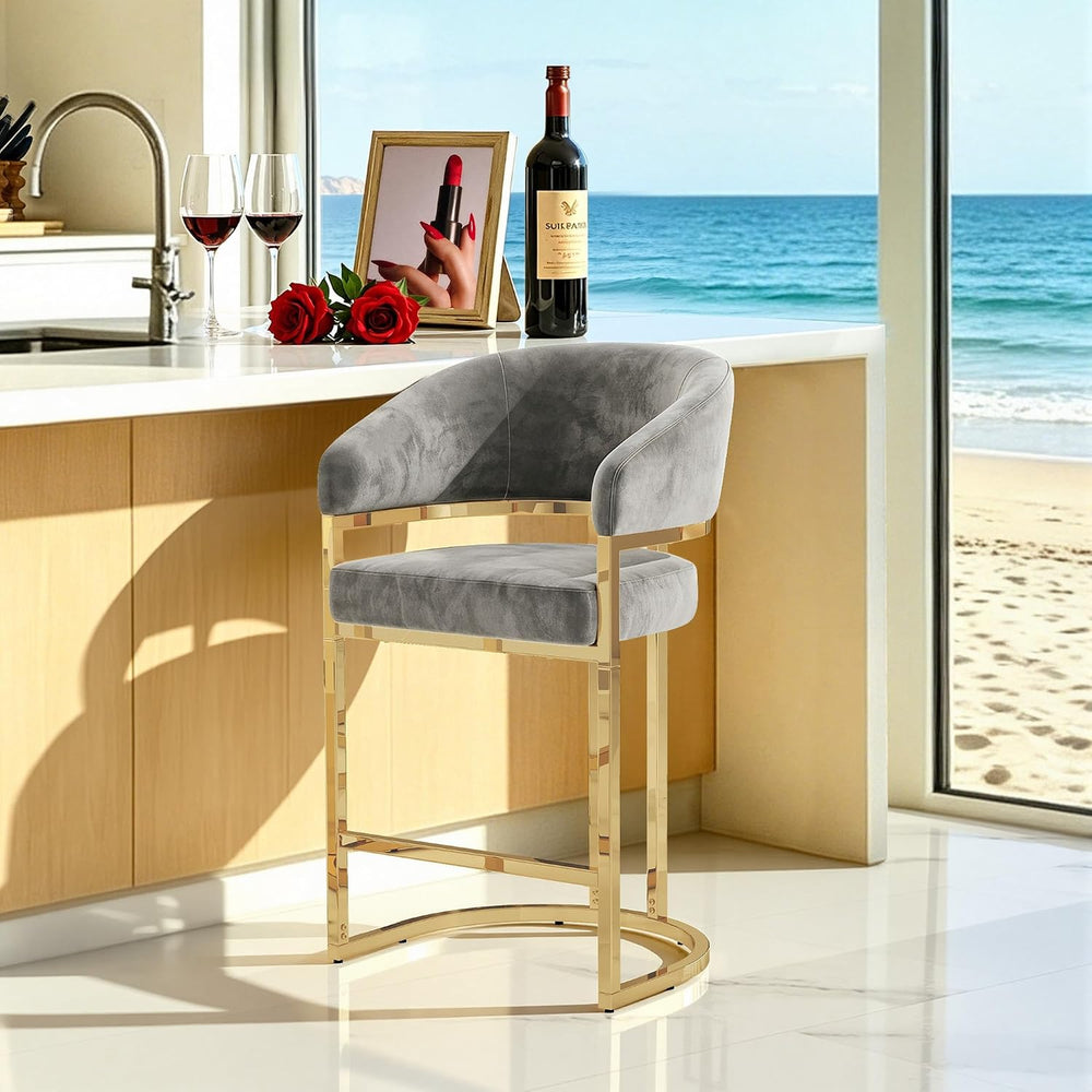 Modern Counter Height Bar Stools,Bar Stools Set of 4,Velvet Upholstered Barre...