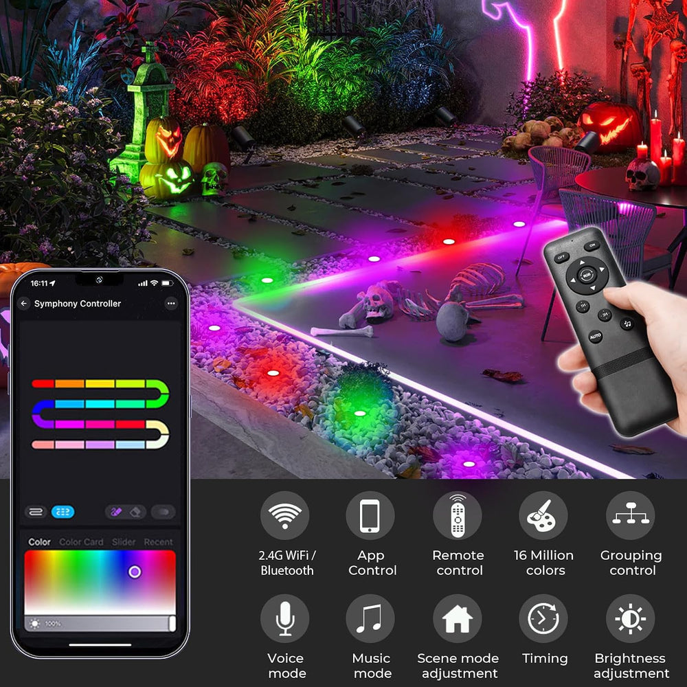 LED Deck Lights Kit, 30 Pack 1.77" Smart RGBW+IC Outdoor Lights | Low Vo...