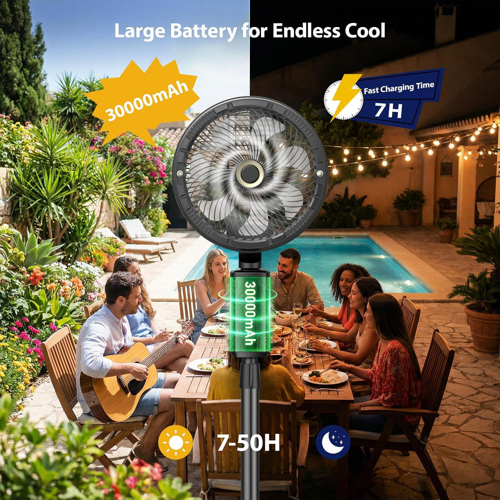 Ausic Outdoor Misting Fan for Patio, 【Max 50H】 Rechargeable Oscillating Fan