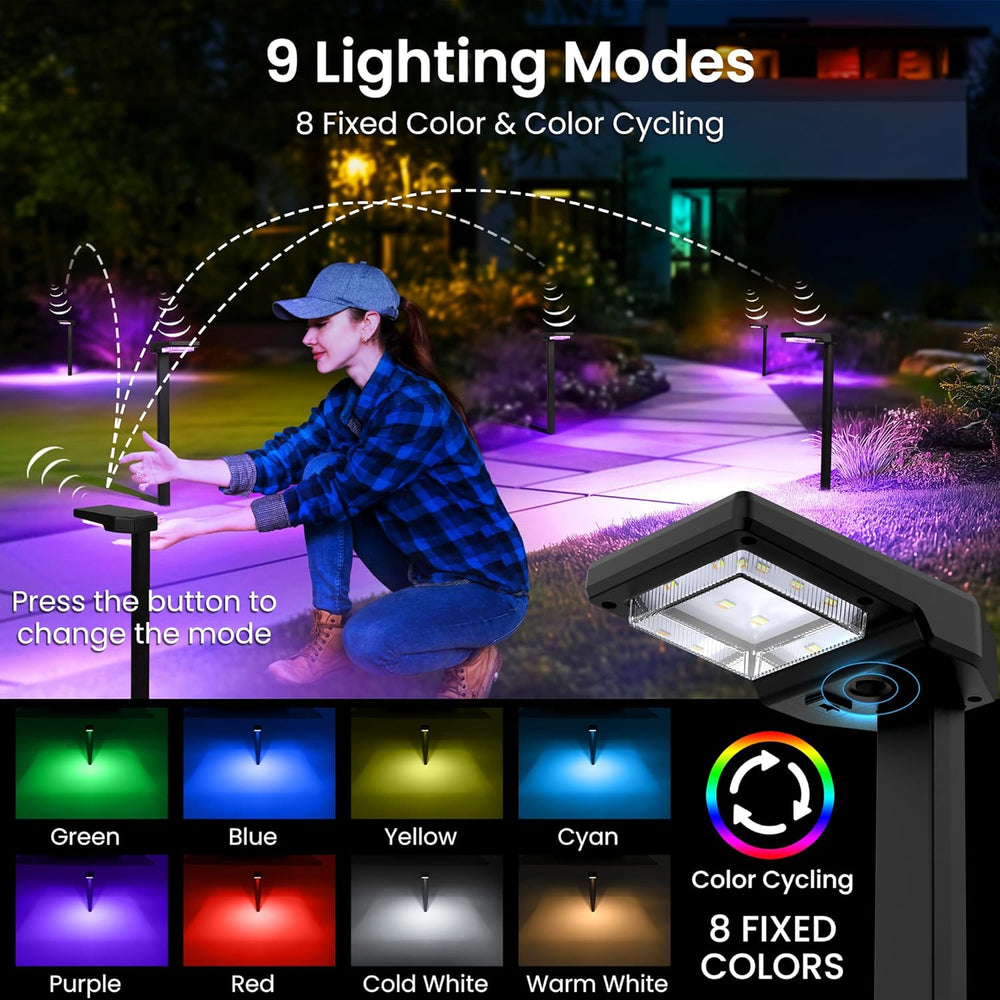 AUDERWIN Solar Pathway Lights Outdoor, Smart Color Changing 9-in-1 Modes