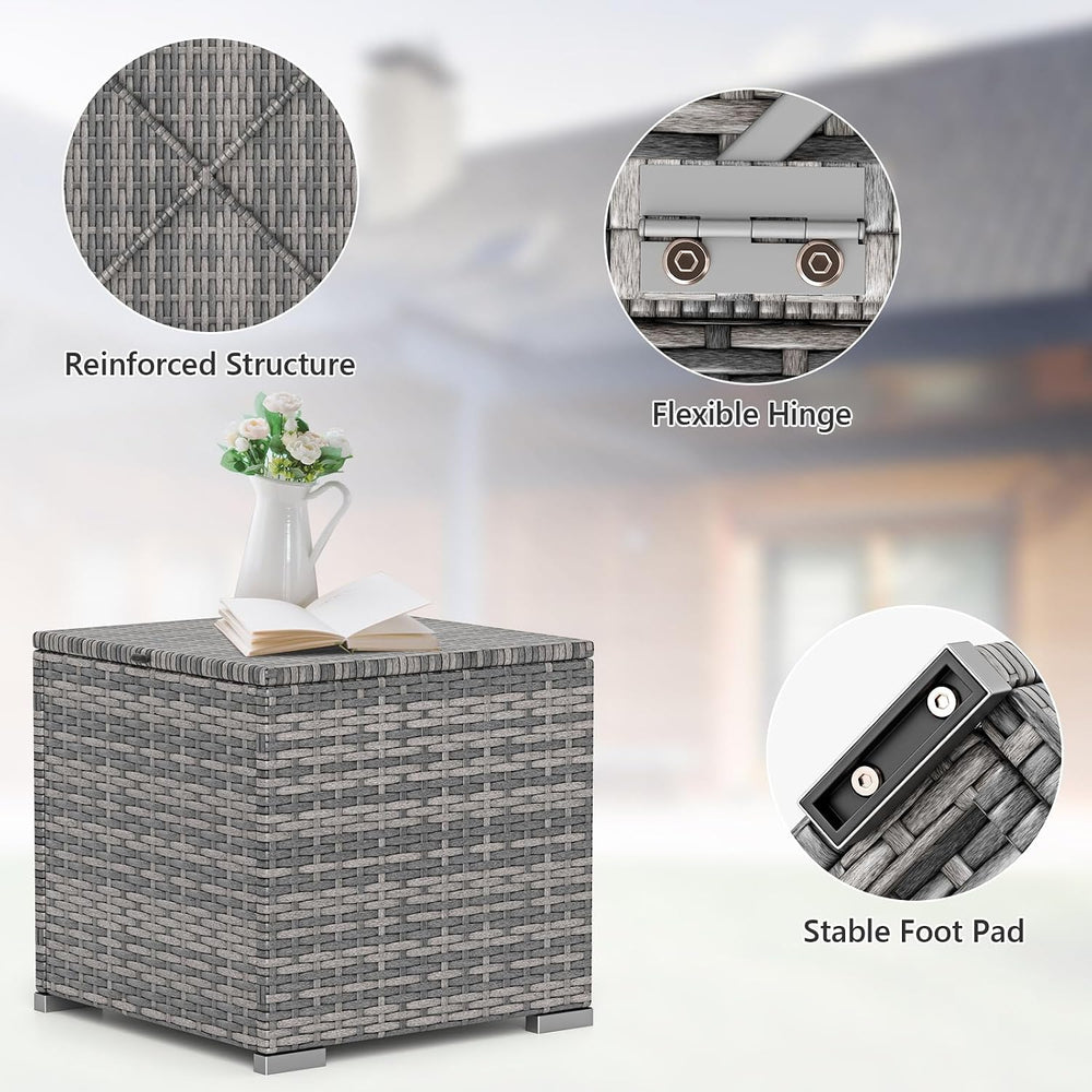 Tangkula 2 Pieces Patio Ottomans, Patiojoy Hand-Woven PE Rattan Side Table wi...