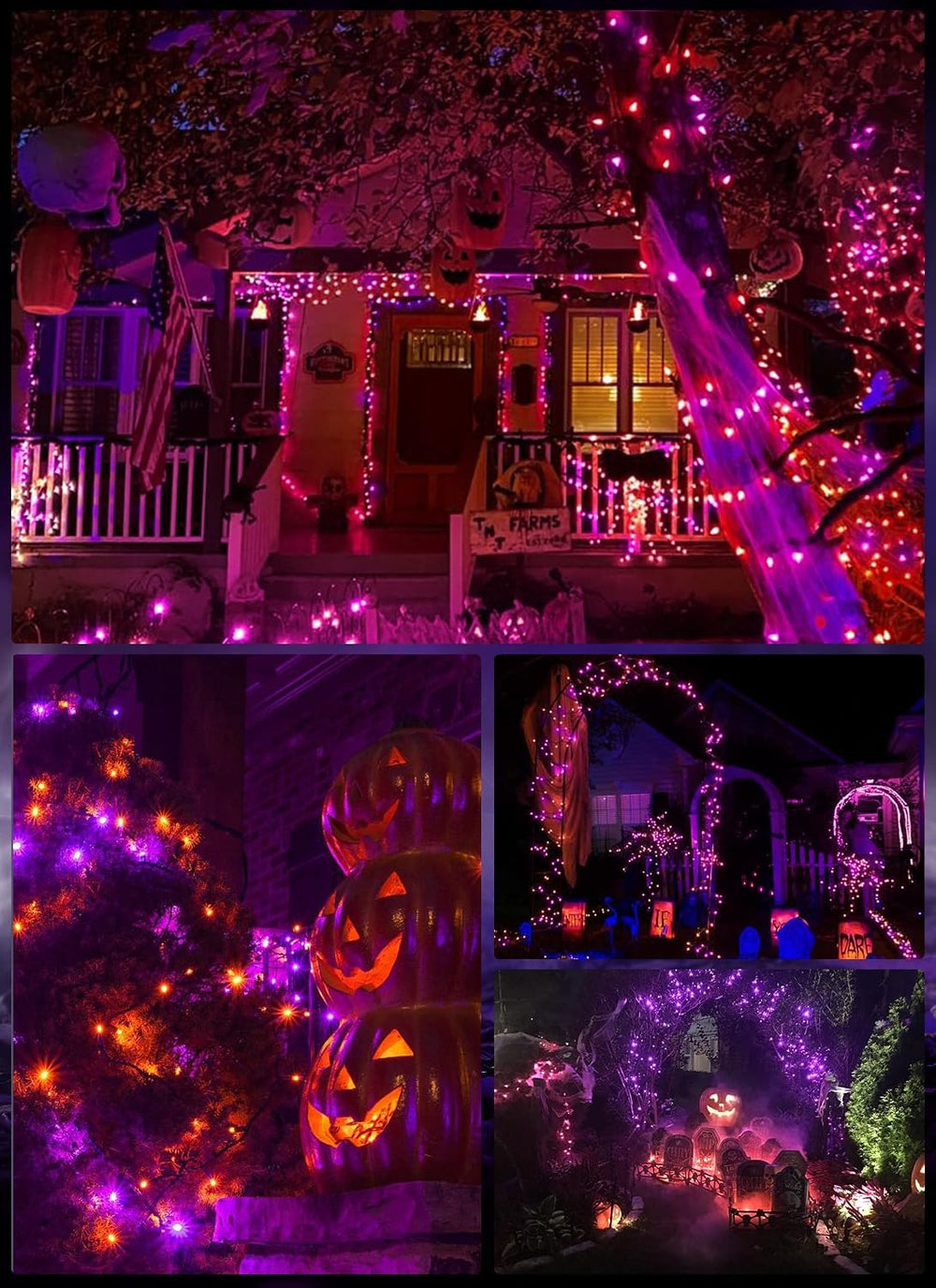 2Pack Orange & Purple Outdoor Halloween Lights,39Ft 100LED Christmas Lights