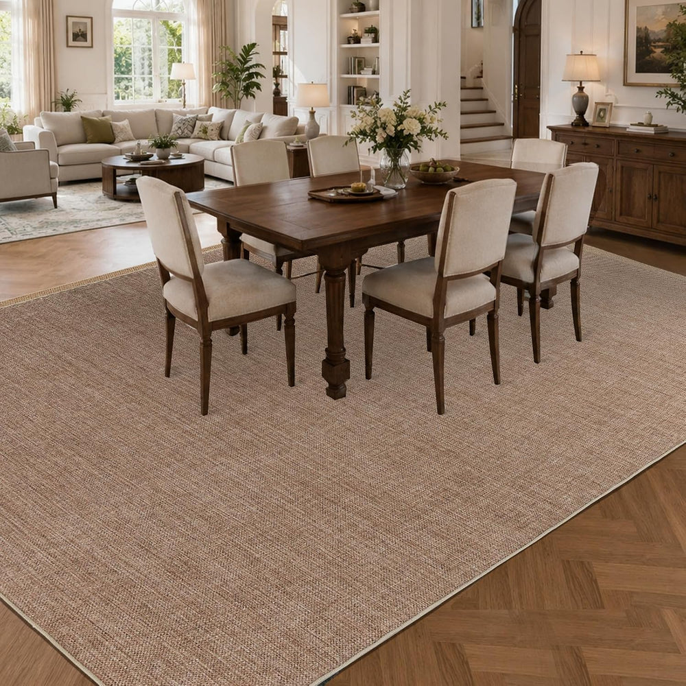 8×10 Easy Jute Rug Washable Rugs Low Pile Outdoor Indoor Farmhouse Neutral No...