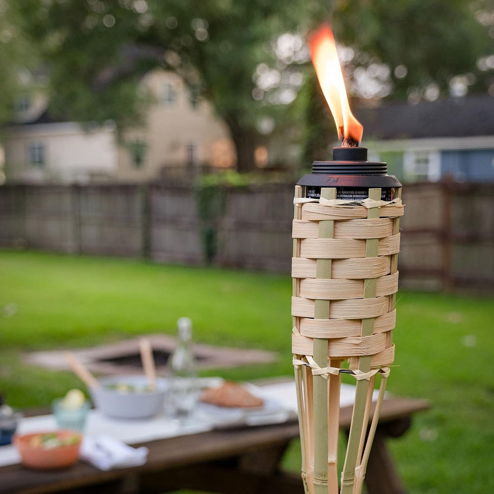 TIKI Bamboo Tiki Torches 4-Pack – Weather-Resistant Outdoor Décor with Easy-P...
