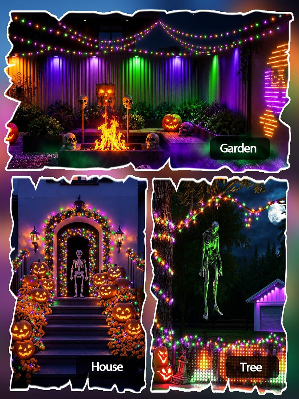 Solar Halloween Lights String 6 Pack 234 FT 600 LED Orange Purple and Green