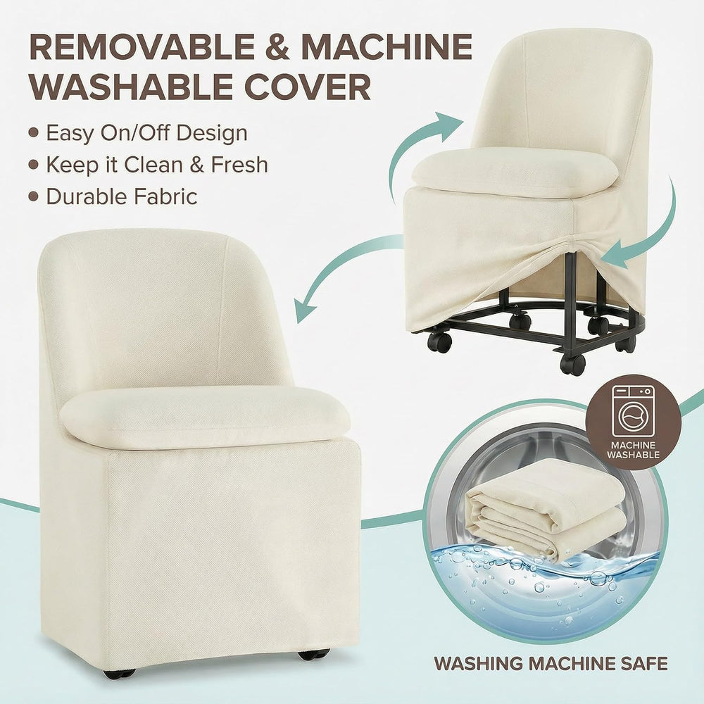 KISLOT Upholstered Dining Chairs with Casters, Washable Cover Modern Dining R...
