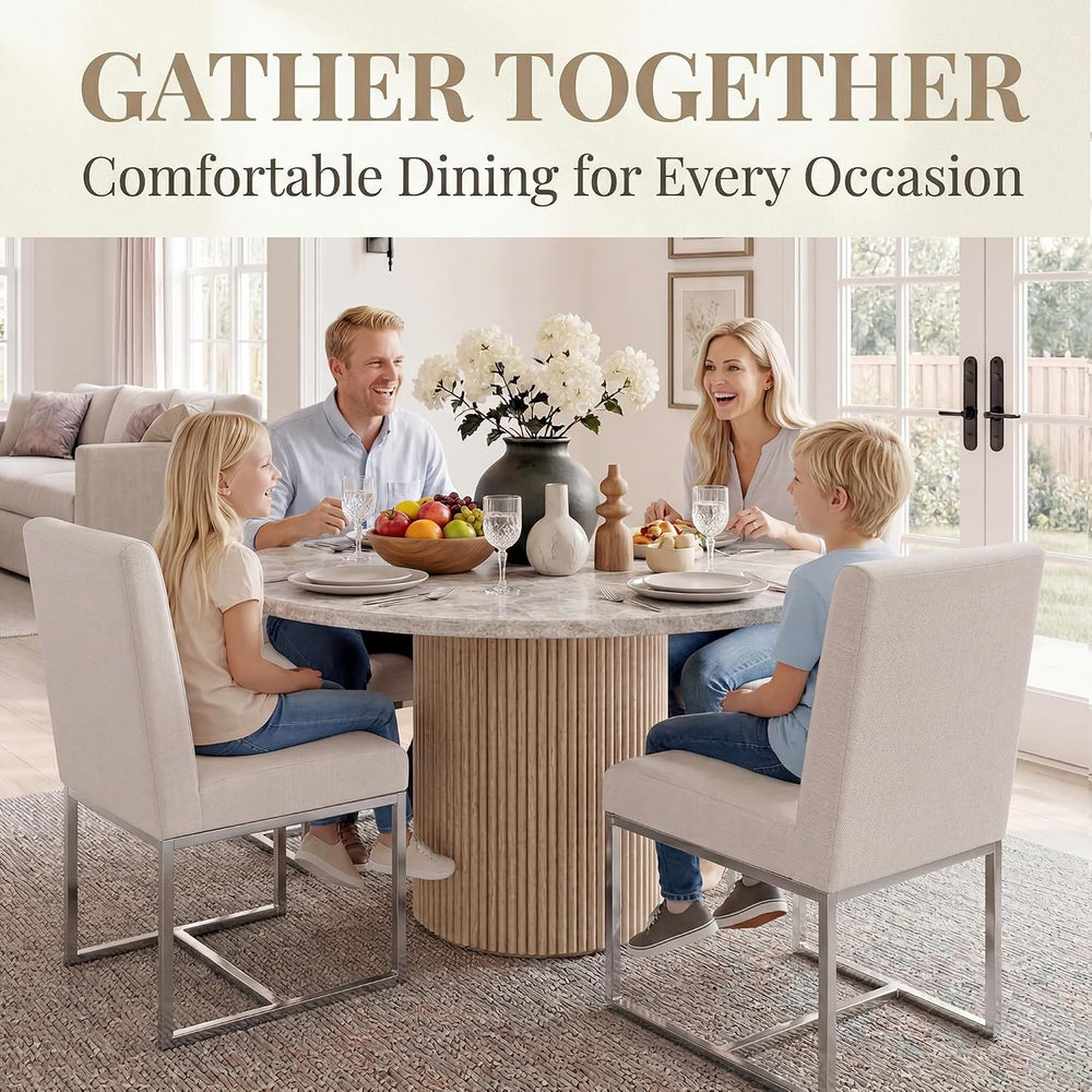 HNY Modern Dining Chairs Set of 6, Upholstered Linen Dining Room Chairs with ...