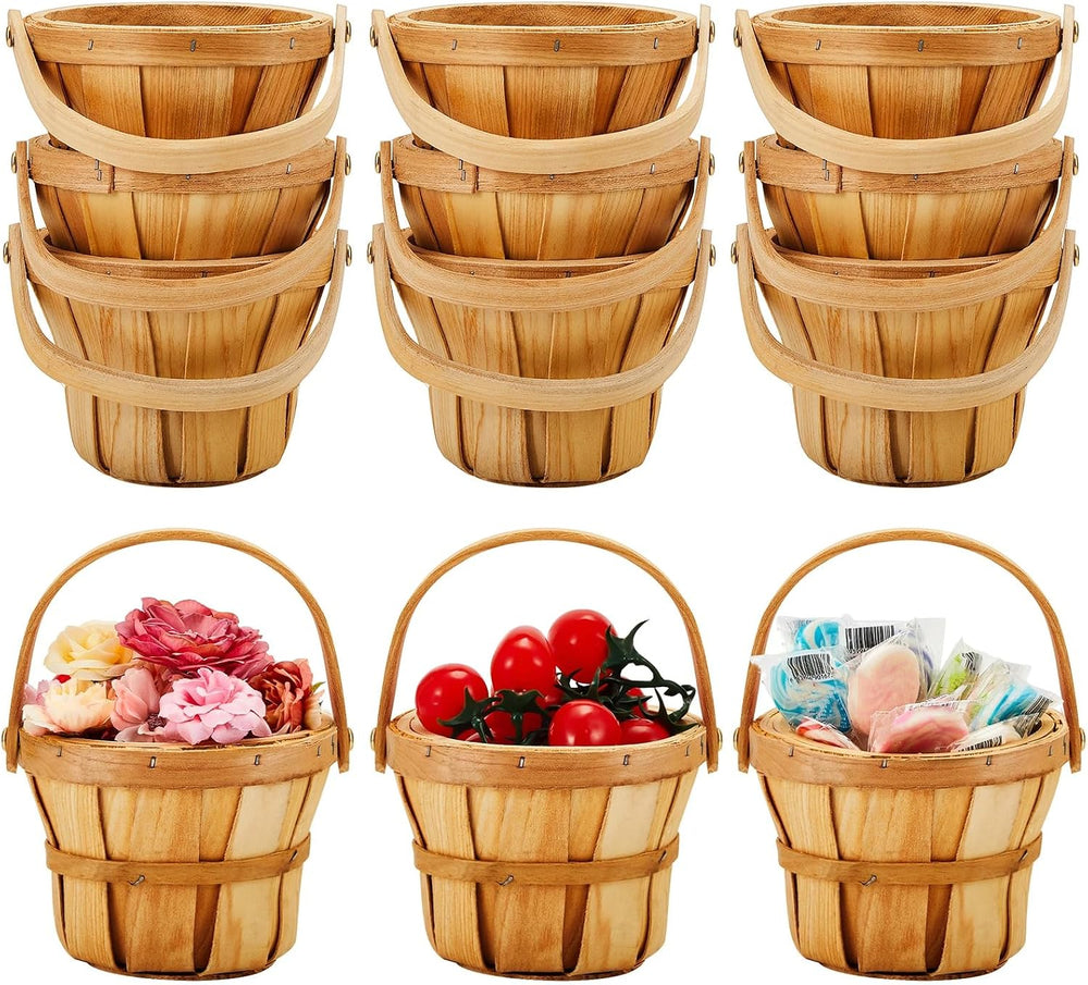 Marsui 10 Pcs Small Wooden Baskets for Berry, 4 x 5.1 Inch,Brown