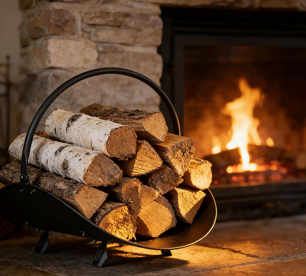 Black Log Holder Indoor and Outdoor Firewood Rack Hearth Basket