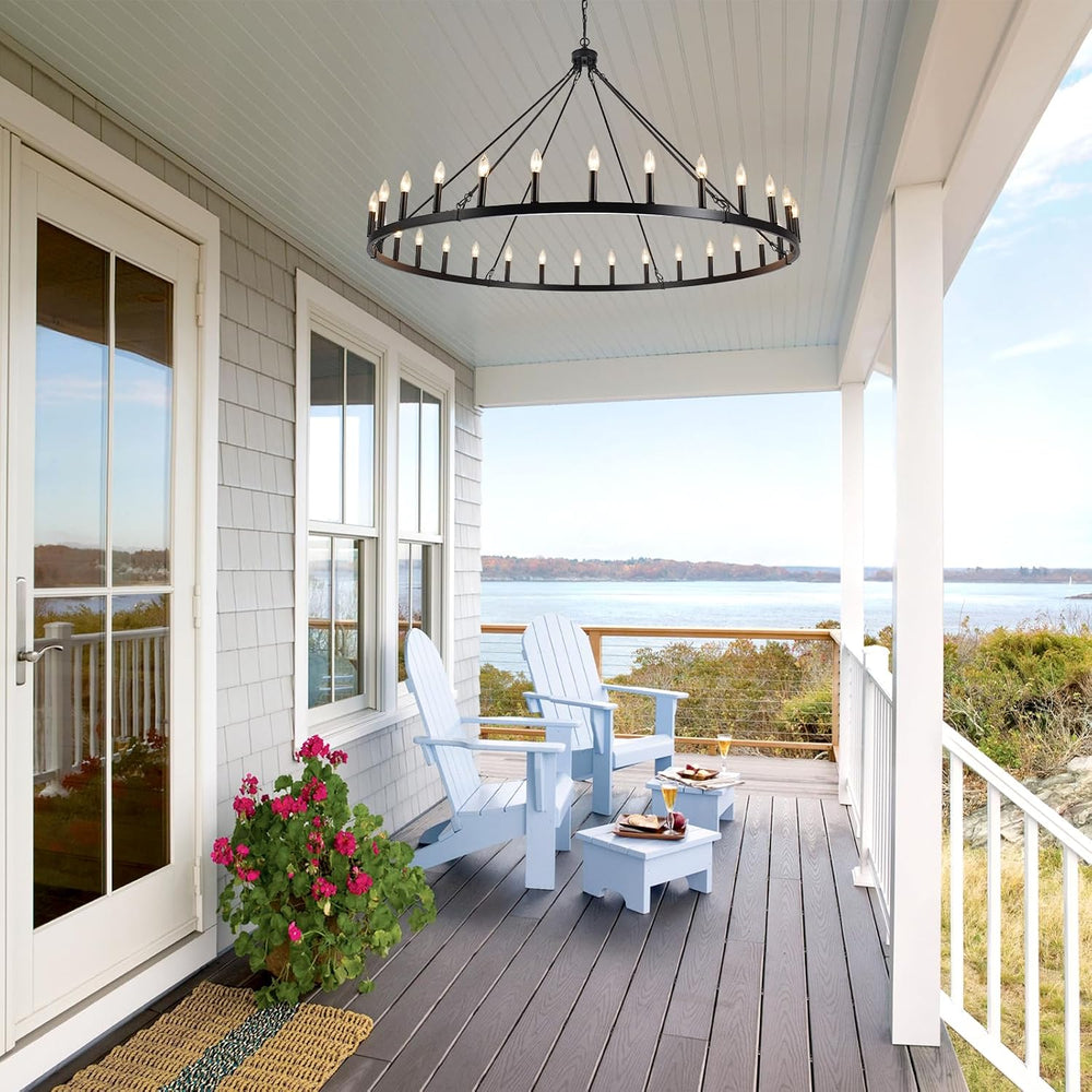 30 Lights Black Extra Large Wagon Wheel Chandelier, 60 Inch Farmhouse Industr...