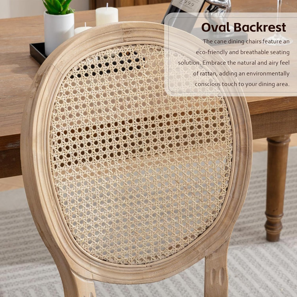 French Country Dining Chairs, Beige Rattan, Set of 6